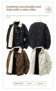Détail de la veste en velours avec imprimé marbre, doublure polaire et coloris