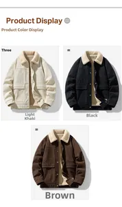 Drei Herren-Cordjacken mit Sherpa-Fleece-Kragen in Khaki, Schwarz und Braun