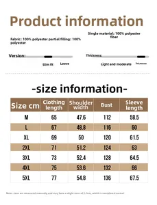 Tableau des tailles détaillé pour veste en velours homme avec mesures de M à 5XL
