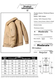 Size chart for men winter jacket with length, bust, shoulder, and sleeve measurements