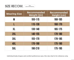 Tableau des tailles pour veste en velours côtelé homme du M au 5XL avec mesures