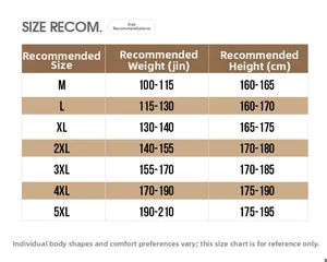Detailed size chart for corduroy jackets ranging from M to 5XL with height and weight guides