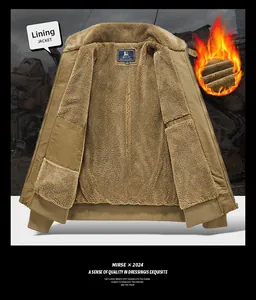 Detail of warm sherpa lining and cotton canvas shell on men's winter workwear jacket