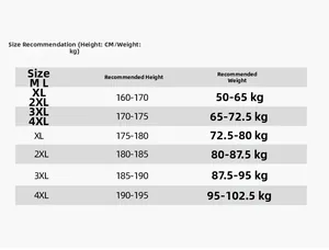 Size recommendation chart for men's winter padded jacket covering M to 4XL sizes