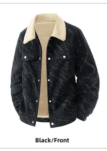 Détail d'une veste en velours côtelé noir pour homme avec col en polaire blanche