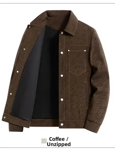 Detail of coffee brown men jacket with tiger wood texture and silver buttons