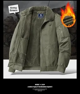 Detail of army green cargo jacket with thick fleece lining and ribbed cuffs for men