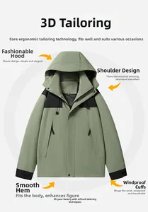Close-up of grass green and black outdoor windbreaker with 3D ergonomic tailoring design
