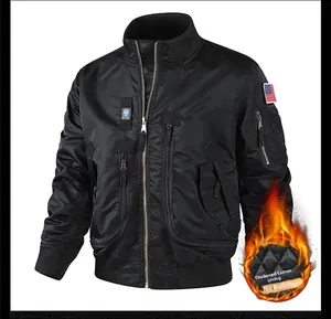 Close-up of quilted padded lining and windproof tactical flight jacket details