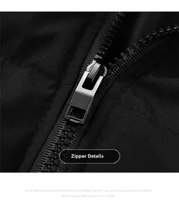 Close-up of premium metal zipper and woven fabric on black winter puffer jacket