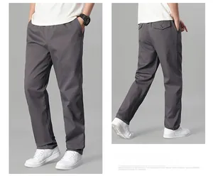 Vue détaillée du pantalon décontracté en coton gris foncé pour homme devant et dos