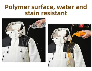Close-up showing the waterproof and anti-stain high-polymer fabric of the outdoor jacket
