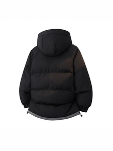 Men's winter padded parka with hood featuring striped texture and quilted warm design