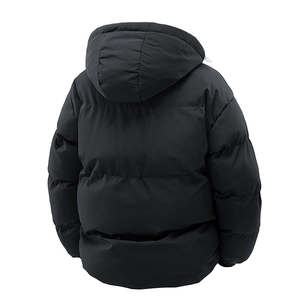 Parka d'hiver noire à capuche pour hommes avec surpiqûres carrées au dos, style ample