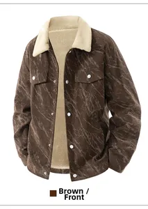 Vue avant de la veste en velours côtelé marron pour hommes avec col en polaire sherpa