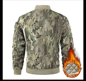 Men's camouflage flight jacket featuring diamond quilted lining and ribbed cuffs detail