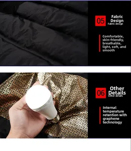 Detail of graphene lining with gold monogram pattern for advanced thermal lock performance