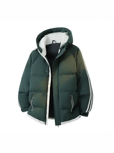 Men's oversized winter hooded parka with white side stripes in dark green finish