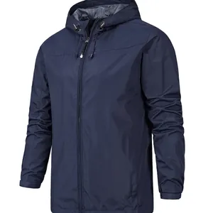 Coupe-vent imperméable bleu foncé pour hommes avec capuche et tissu ripstop pour l'extérieur