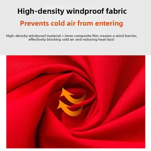 Detail showing windproof high-density red fabric with composite membrane for warmth