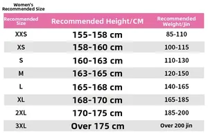 Women's sizing chart for outdoor windbreaker showing height and weight recommendations