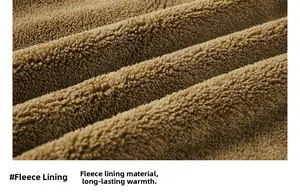 Close-up of thick brown fleece lining providing warmth for men's winter cotton jacket