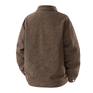Men's retro brown tiger print casual jacket featuring a drop shoulder and turn-down collar