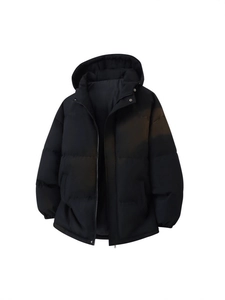 Doudoune épaisse à capuche pour homme en tissu coupe-vent noir mat pour l'hiver