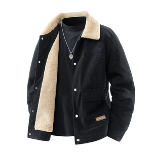 Herren Winter Cordjacke Mit Sherpa-Futter Gepolstert Revers Workwear Lässig Locker Warm Mantel Für Männer Bekleidung
