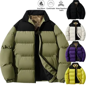 Men Fashion Puffer Jacket Graphene Lining Warm Winter Coat Windproof Stand Collar Color Block Outerwear For Outdoor Casual
