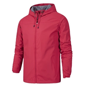 Veste outdoor rouge pour homme imperméable et coupe-vent avec capuche pour randonnée