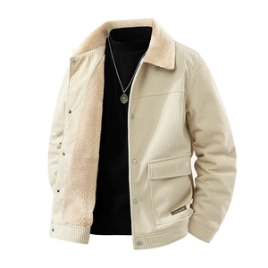 Herren Winter Cordjacke mit warmem Fleecekragen in Beige Workwear Casual Style