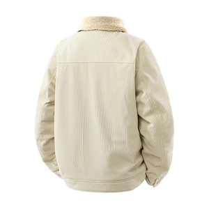 Herren Winter Cordjacke mit Fleecekragen in Beige, Rückansicht der gefütterten Jacke