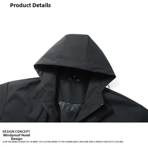 Detail of the windproof hooded collar with zipper and velcro on this black jacket