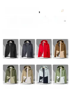 Detail showing eight color options for the waterproof outdoor hooded mountain jacket