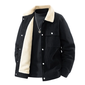 Men Corduroy Jacket With Sherpa Fleece Lining Heavyweight Warm Winter Outerwear Casual Retro Workwear Coat For Men