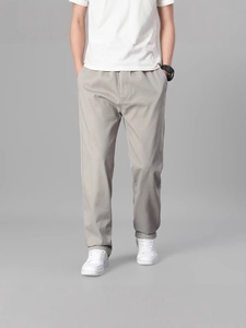 Pantalon décontracté ample gris clair pour homme en coton avec taille élastique et coupe droite
