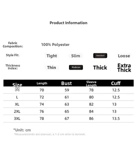 Detailed size chart for windproof outdoor jacket showing chest and length in centimeters