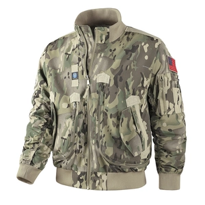Men's Tactical MA1 Bomber Jacket Polyester Stand Collar Windproof Workwear Coat With American Flag Patch For Casual Outdoor