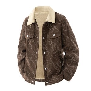 Veste en Velours Côtelé d'Hiver pour Hommes Avec Doublure en Polaire Sherpa Texture Marbre Rembourrée Chaude Décontractée
