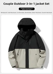 Detail view of 3-in-1 waterproof jacket showing detachable fleece lining and velcro cuffs