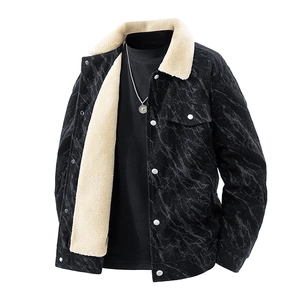 Veste d'hiver homme en velours côtelé imprimé marbre et col en polaire sherpa blanc