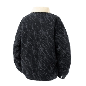 Veste en velours pour hommes avec motif marbre et col en peau de mouton synthétique