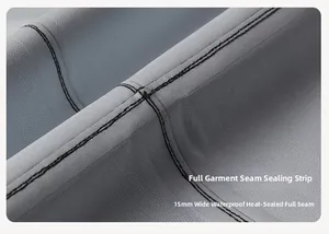 Detailed close-up of 15mm waterproof heat-sealed seam tape and mesh fabric lining