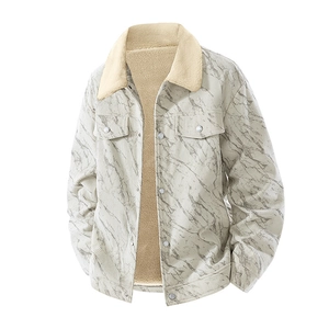 Veste d'hiver en velours côtelé pour homme avec doublure polaire et motif marbre
