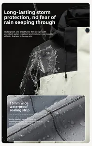 Close-up of waterproof fabric and 15mm taped seams on the 3-in-1 outdoor jacket