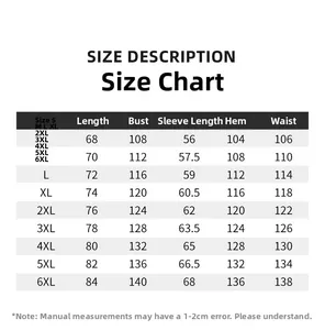 Detailed size chart for hooded outdoor jackets from S to 6XL with accurate measurements