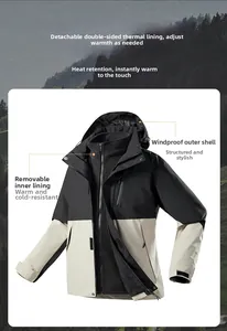 Detail view of the 3-in-1 outdoor jacket with a detachable warm fleece liner and windproof shell