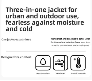 Three-in-one jacket detail with waterproof outer shell and warm fleece inner layer