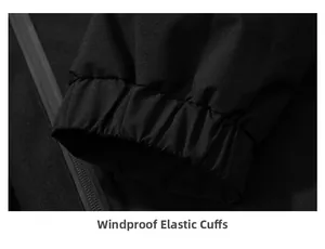 Detailed macro view of windproof elastic cuffs and waterproof zipper on outdoor jacket